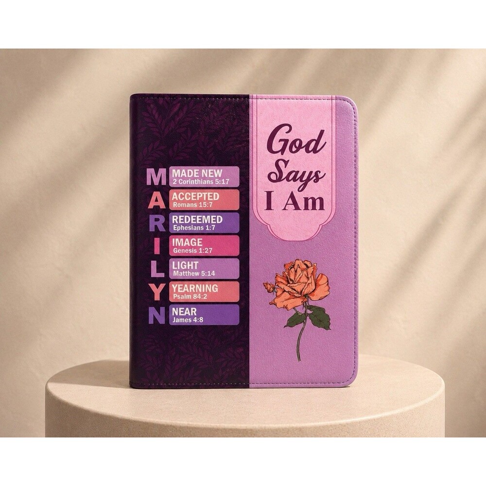 Christian Bible Cover Case XL Purple Pink God Says I Am Scripture Organizer NWOT
